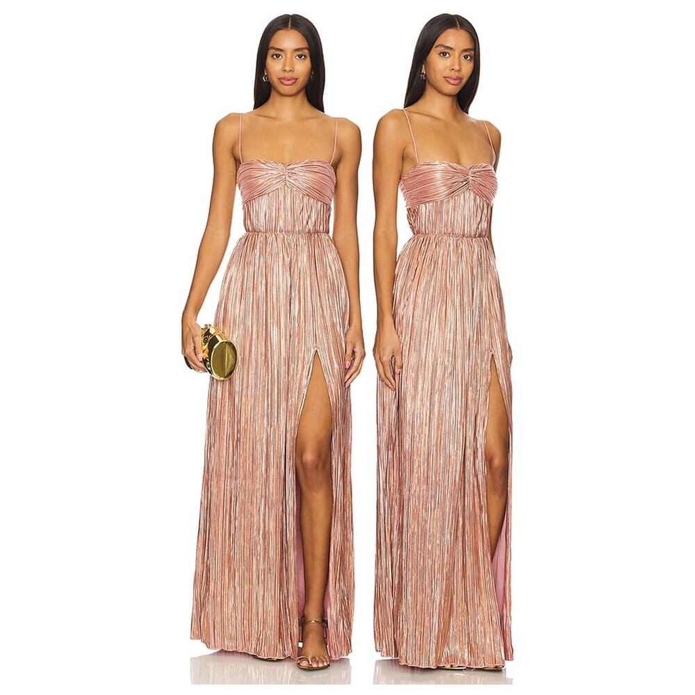 Lovers and Friends Emmy Metallic Plisse Gown Party Wedding Guest Formal Prom M